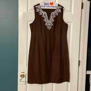 Talbots brown embellished linnen dress